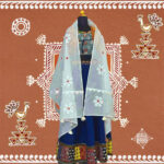 Off White Organdy Dupatta with Maroon Mirror Work Applique (Bombay Dyeing) - Image 3