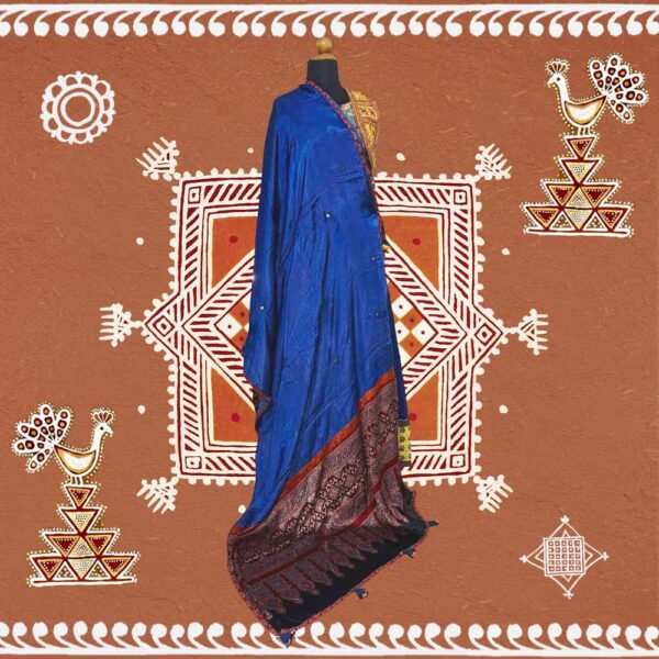 breathtaking ajrakh dupatta indigo modal silk mirror work