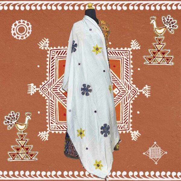 radiant mirror work dupatta off white muslin silk applique