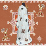 Off White Muslin Silk Dupatta with Mirror Work Applique