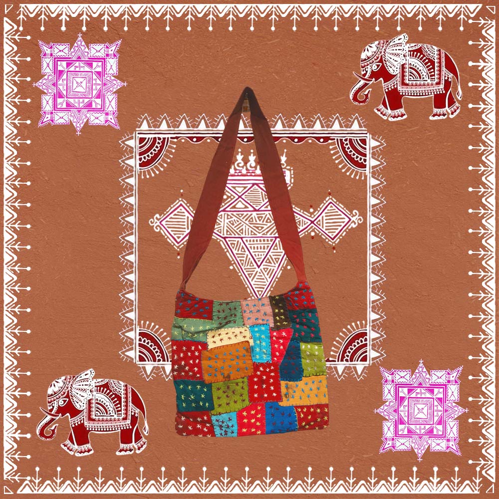 vibrant embroidered handicraft bag multicolor cotton Banjara style