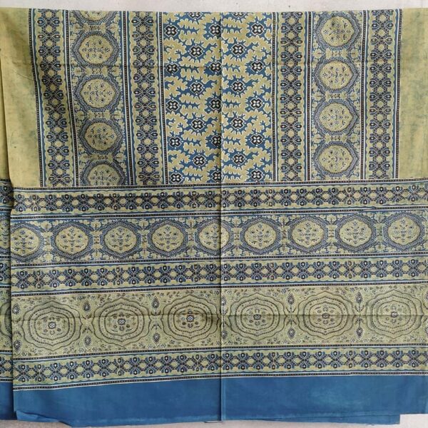 serene ajrakh bedsheet green cotton hand-block print natural dyes