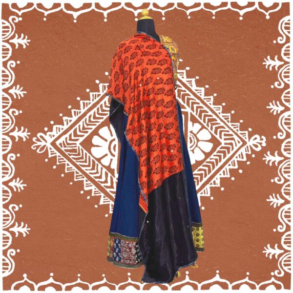 dazzling mirror work stole black red modal silk embroidery