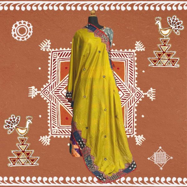 sparkling mirror work dupatta yellow muslin silk embroidery