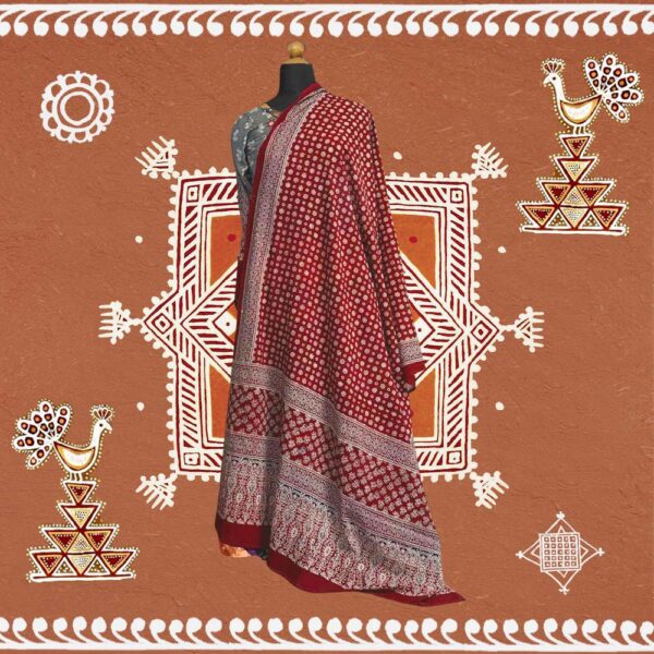 luxurious ajrakh dupatta maroon cotton hand-block prints