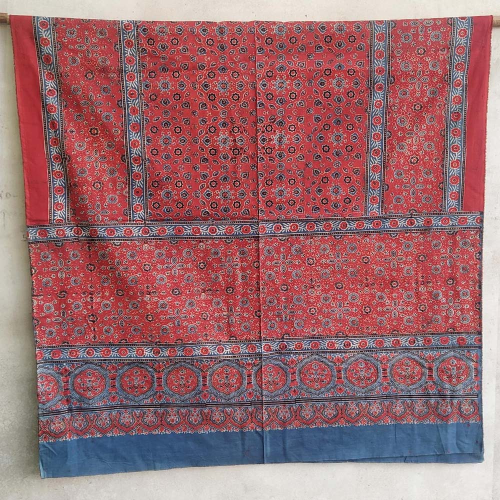 majestic ajrakh bedsheet maroon cotton hand-block print natural dyes