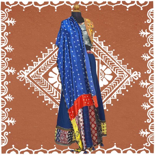enchanting ajrakh stole indigo modal silk mirror work