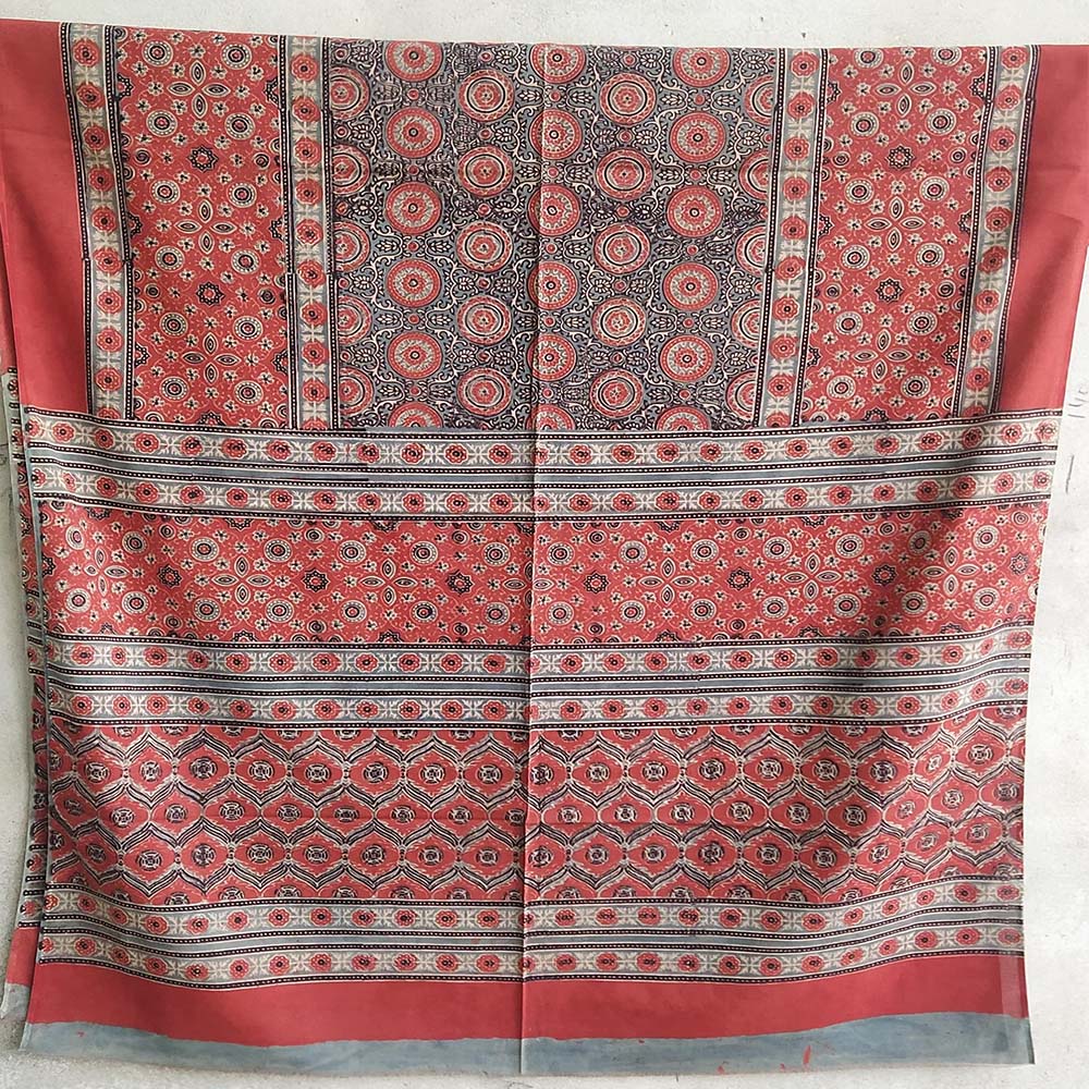vibrant ajrakh bedsheet red cotton hand-block print natural dyes