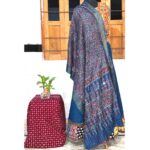 captivating ajrakh stole blue indigo modal silk mirror work