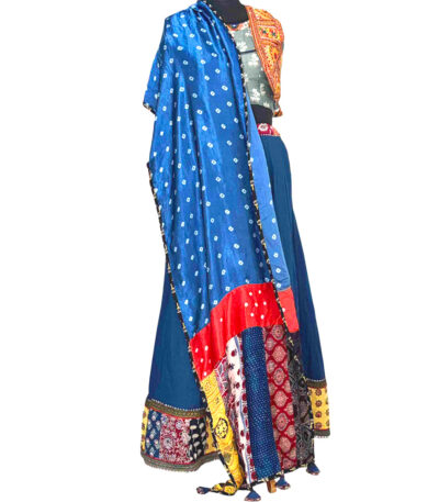 enchanting ajrakh stole indigo modal silk mirror work