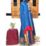 enchanting ajrakh stole indigo modal silk mirror work