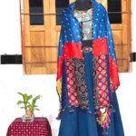 enchanting ajrakh stole indigo modal silk mirror work