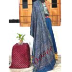 Alluring Ajrakh Stole - Indigo Modal Silk with Sparkling Mirror Work - Image 5