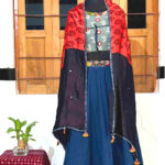 dazzling mirror work stole black red modal silk embroidery