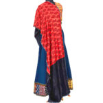 dazzling mirror work stole black red modal silk embroidery