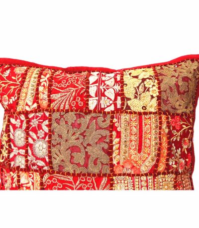 exquisite barmeri work cushion cover red vintage patchwork detail