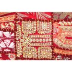 exquisite barmeri work cushion cover red vintage patchwork detail