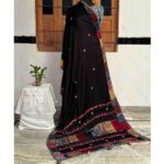 elegant ajrakh dupatta black modal silk katha work intricate patterns