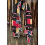 elegant ajrakh dupatta black modal silk katha work intricate patterns