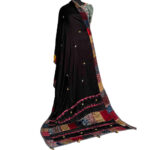elegant ajrakh dupatta black modal silk katha work intricate patterns
