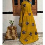 vibrant applique work dupatta yellow cotton handcrafted