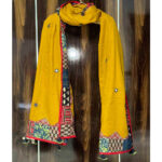 sparkling mirror work dupatta yellow muslin silk embroidery