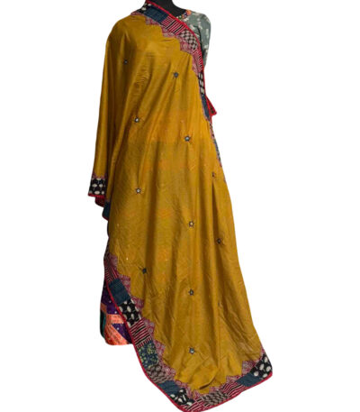 sparkling mirror work dupatta yellow muslin silk embroidery