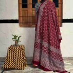 luxurious ajrakh dupatta maroon cotton hand-block prints