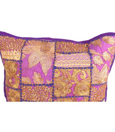 barmeri work cushion cover maroon handcrafted embroidered patchwork flower and leaf design