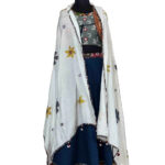 Radiant Mirror Work Dupatta - Off White Muslin Silk with Intricate Applique - Image 5