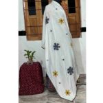 Radiant Mirror Work Dupatta - Off White Muslin Silk with Intricate Applique - Image 4