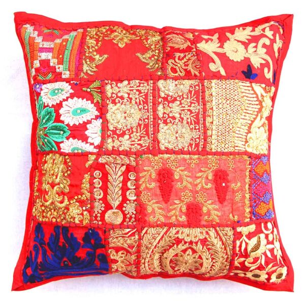 stunning barmeri work cushion cover tangerine handcrafted embroidered patchwork khambadia work flower leaf design