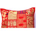 enchanting barmeri work cushion cover tangerine handcrafted embroidered patchwork khambadia work flower leaf design