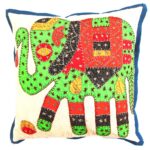 majestic barmer applique work cushion cover white handcrafted elephant design embroidery patchwork