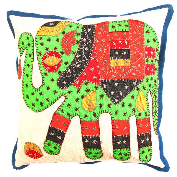 majestic barmer applique work cushion cover white handcrafted elephant design embroidery patchwork